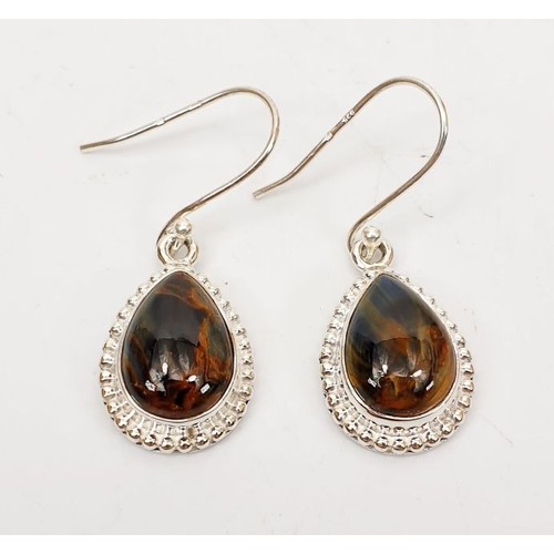 75 - A pair of silver earrings set with pietersite. UK shipping £14.