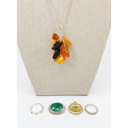 82 - An Amber bead and silver necklace together with small silver jewellery. UK shipping £14.