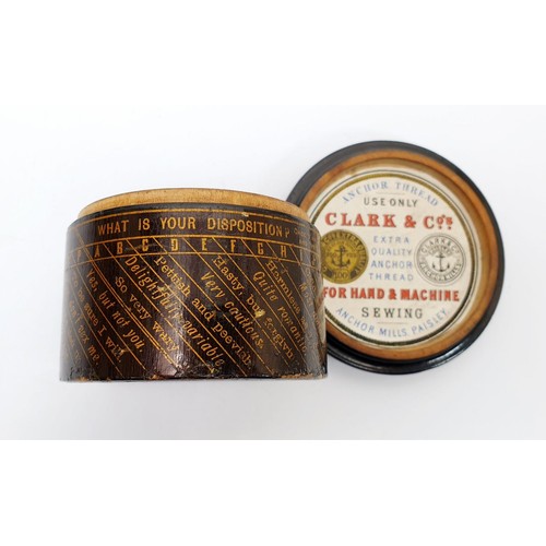 88 - A Victorian Clark & Co Anchor Thread lacquered box with the ABC Oracle and lid remembrance poem, hei... 