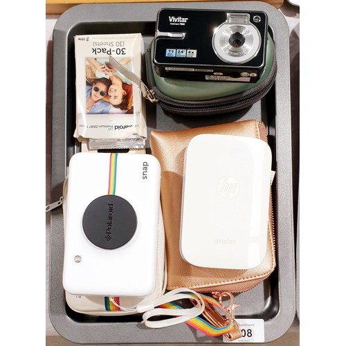 108 - Digital cameras and an HP Sprocket photo printer. UK shipping £14.