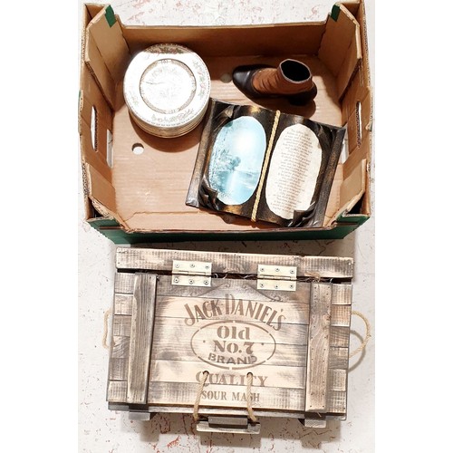 130 - A box including a Jack Daniels crate, width 17.5