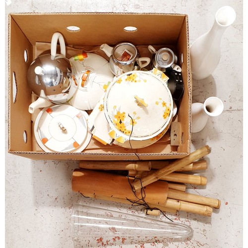 132 - Hand painted ceramics and an Everhot three piece tea service. No shipping. Arrange collection or you... 