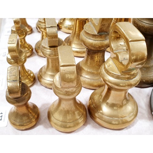 177 - Three brass bell weights 1, 2 and 4lb. UK shipping £14.