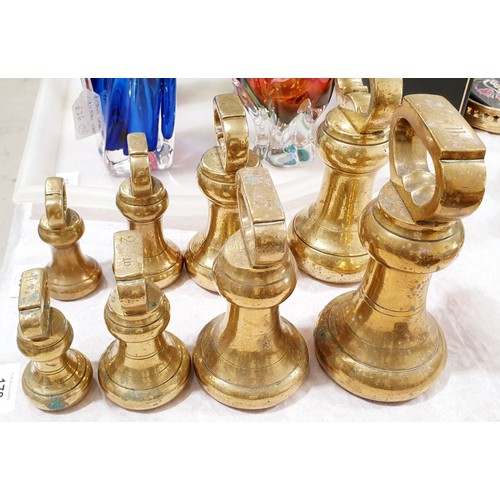 179 - Four brass bell weights, 1, 2, 4 and 7lb. UK shipping £14.