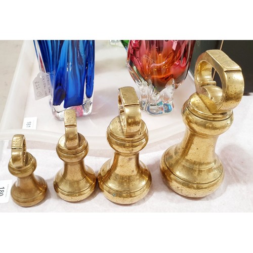 180 - Four brass bell weights, 1, 2, 4 and 7lb. UK shipping £14.