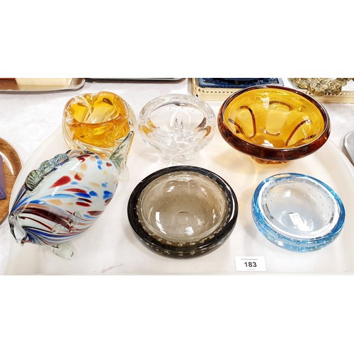 183 - Art Glass dishes including Whitefriars together with a Murano style fish, length 7.75