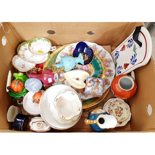 199 - A box of ceramics including Zsolnay and Limoges. No shipping. Arrange collection or your own packer ... 