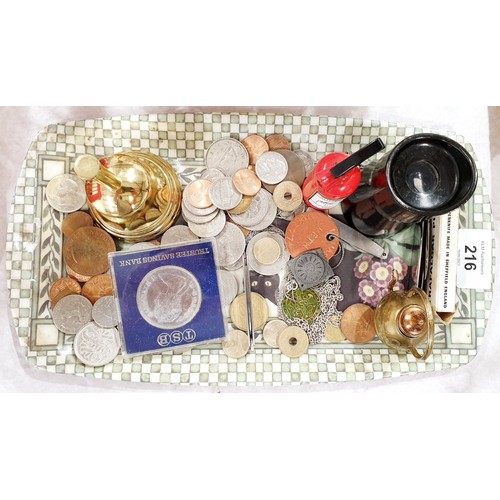 216 - Coins and assorted. UK shipping £14.