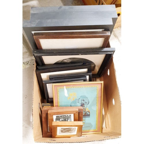 225 - Three antique glass photograph plate holders together with a selection of framed pictures. No shippi... 