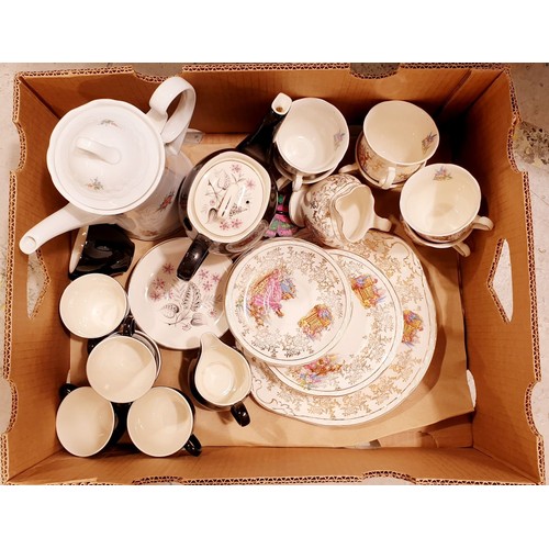 228 - A box of ceramics including a retro Johnson Bros. part coffee service. No shipping. Arrange collecti... 