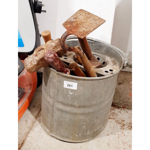 261 - A selection of tools in a galvanised mop bucket. No shipping. Arrange collection or your own packer ... 