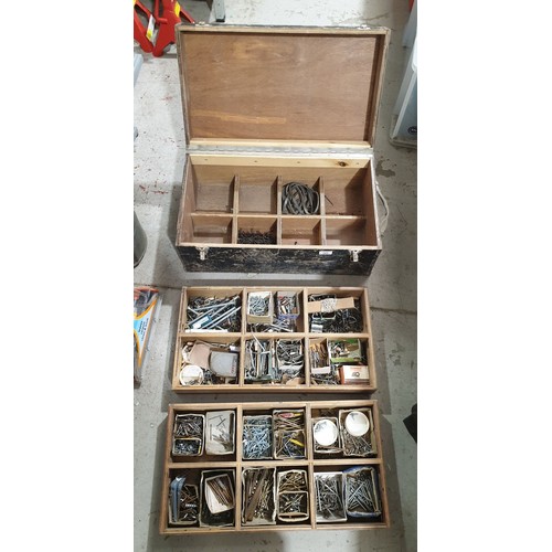 289 - A joiner's box containing an assortment of fasteners. No shipping. Arrange collection or your own pa... 