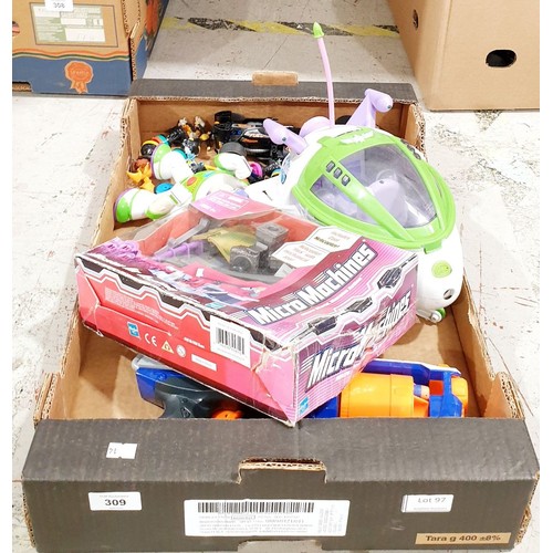 309 - A box of toys. No shipping. Arrange collection or your own packer and shipper, please. Electricals a... 