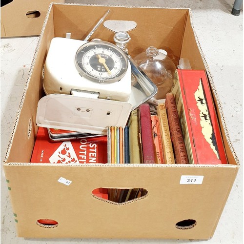 311 - A box including a vintage set of scales. No shipping. Arrange collection or your own packer and ship... 