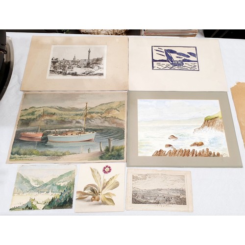 318 - A folio of watercolours and prints. No shipping. Arrange collection or your own packer and shipper, ... 