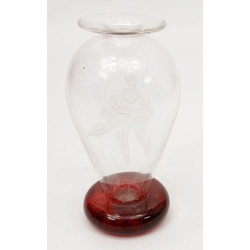 342 - An Art Glass vase etched with a semi-nude lady, height 4