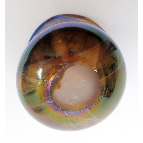 343 - An iridescent glass vase by Norman Stuart Clarke signed and dated '89, height 3.75