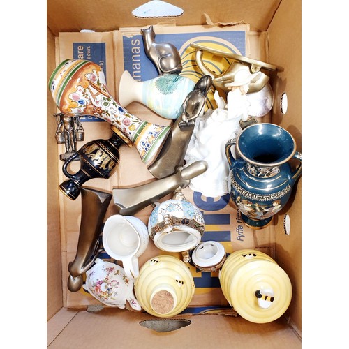 394 - A box of bric-a-brac and collector's spoons in a case. No shipping. Arrange collection or your own p... 