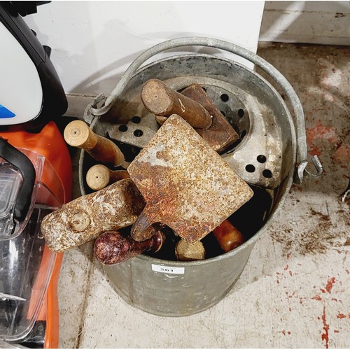 261 - A selection of tools in a galvanised mop bucket. No shipping. Arrange collection or your own packer ... 