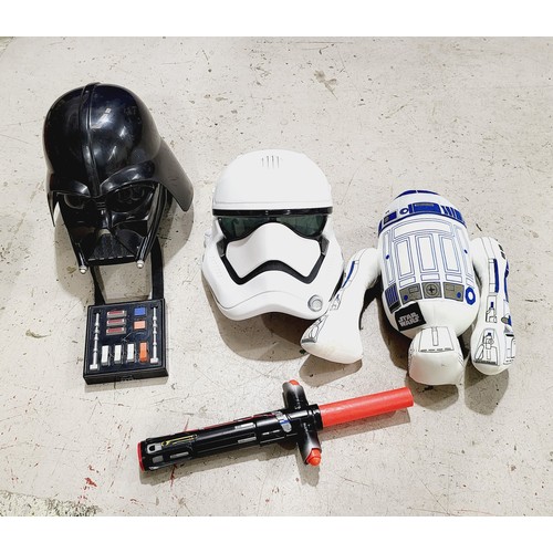 310 - A Darth Vader mask and a Storm Trooper mask together with an R2D2 soft toy. UK shipping £14.