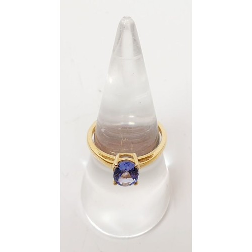 10 - A 9ct gold ring set with a AA tanzanite, size N/O, gross weight 1.8g. UK shipping £14.