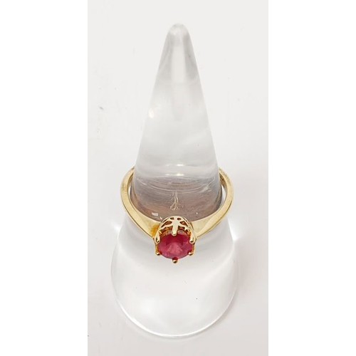 13 - A hallmarked 9ct gold majestic ruby solitaire ring, size N, gross weight 2.2g. UK shipping £14.