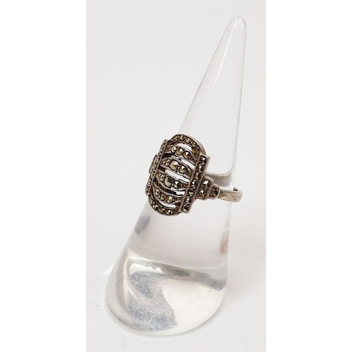 47 - A vintage silver ring set with marcasite, size L. UK shipping £14.