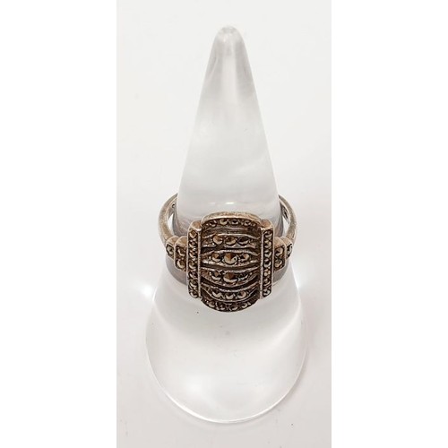 47 - A vintage silver ring set with marcasite, size L. UK shipping £14.