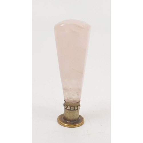 69 - An antique seal, the handle of rose quartz, A/F, height 2