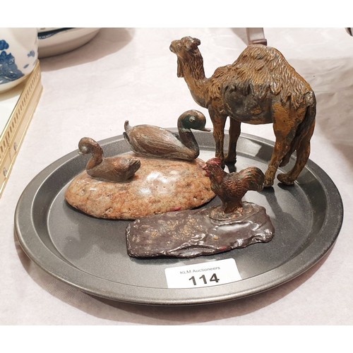 114 - An antique cold painted spelter model of a camel, height 3.5