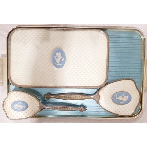 137 - A vintage dressing table set with Wedgewood plaques. No shipping. Arrange collection or your own pac... 