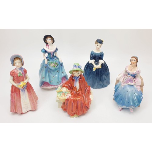 297 - Three Royal Doulton figures and two Coalport figures, the tallest 6