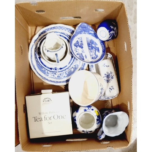 132 - Two boxes of ceramics including blue and white. No shipping. Arrange collection or your own packer a... 