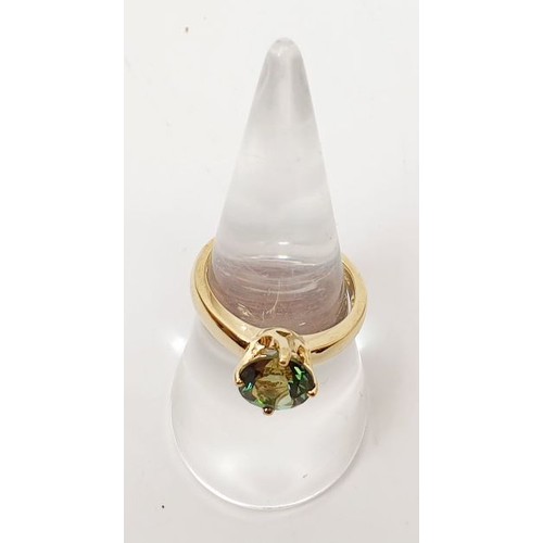 14 - A hallmarked 9ct gold ring set with tourmaline, size N, gross weight 3.4g. UK shipping £14.