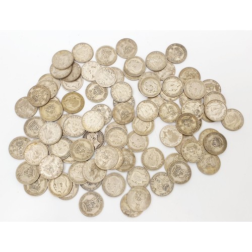 62 - A quantity of pre-1947 one shilling coins, weight 491g. UK shipping £14.