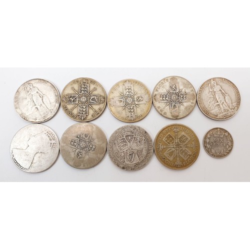 64 - Ten pre-1947 British coins, weight 101g together with other coins and bank notes. UK shipping £14.