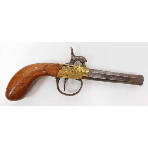 75 - A mid 19th century Belgian turn-off barrel percussion pistol, A/F, length 8