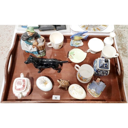 90 - A tray ceramics including a Royal Doulton figure 