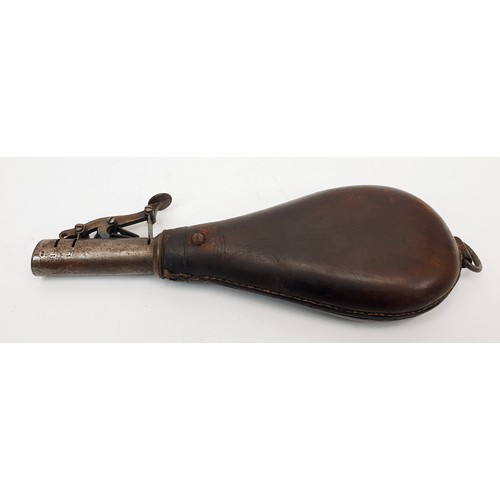 76A - A 19th century leather shot flask, A/F, length 8