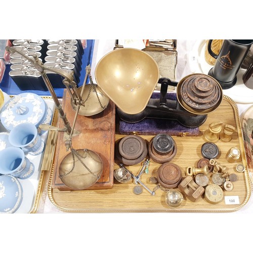 108 - A selection of antique and later scales and weights. No shipping. Arrange collection or your own pac... 