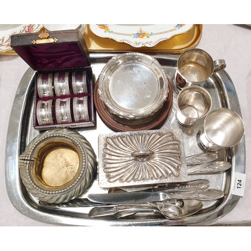 124 - A selection of silver plated ware including a blotter marked Government House, Hong Kong, February, ... 