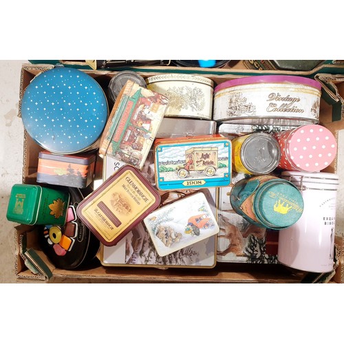 130 - Two boxes of vintage and later tins. No shipping. Arrange collection or your own packer and shipper,... 