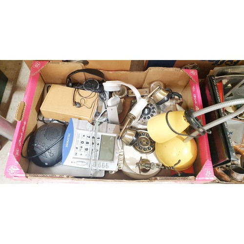 153 - Two boxes of metal ware and small electricals. No shipping. Arrange collection or your own packer an... 