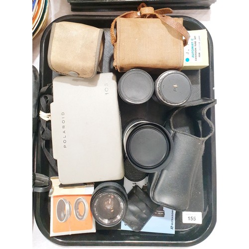 155 - A Polaroid 103 camera, four camera lenses, other cameras and accessories. UK shipping £14.