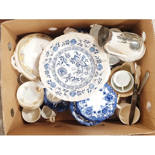 174 - Two boxes of ceramics and a wicker picnic hamper including a Flaxman Greek jug. No shipping. Arrange... 