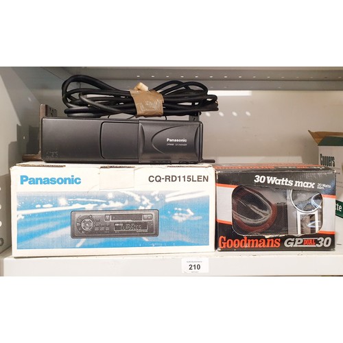 210 - A pair of vintage new in box Goodmans car speakers together with a Panasonic car head unit and CD mu... 