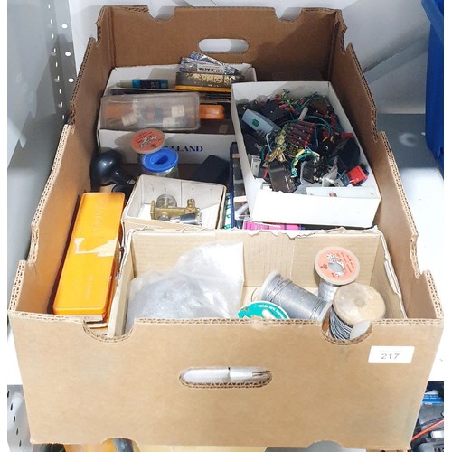 217 - A box of model making items and tools including a boxed Stuart Turner S.T. steam plant. UK shipping ... 