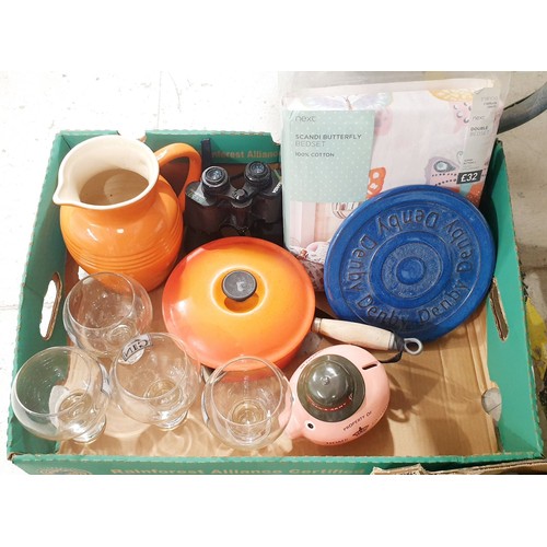 236 - A box including a Le Creuset pan. No shipping. Arrange collection or your own packer and shipper, pl... 