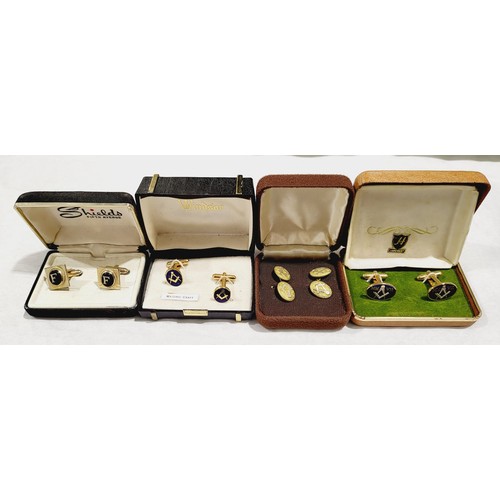 334 - Three pairs of Masonic cuff links and one other pair. UK shipping £14.