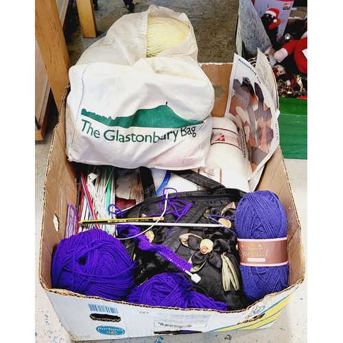 327 - A box of wool and knitting items. No shipping. Arrange collection or your own packer and shipper, pl... 